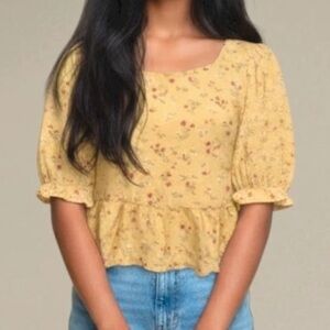 Pink Rose Women’s Floral Yellow Top, Small